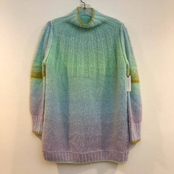 Anthropologie Pastel Wool Alpaca Knit Rainbow Colorful Hi Neck Oversized Sweater - Picture 1 of 9